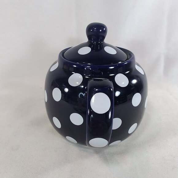 London Pottery Navy Blue White Polka Dot Teapot Lid Ceramic Dot Globe 6 Cup Tea - Picture 4 of 12